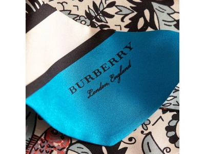 Shop Burberry Beasts Print Silk Slim Scarf In Pale Blue Carbon