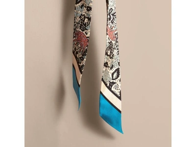 Shop Burberry Beasts Print Silk Slim Scarf In Pale Blue Carbon