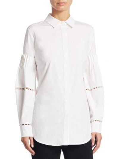 Lela Rose Button-front Stretch-poplin Shirt With Detailed Sleeves In White