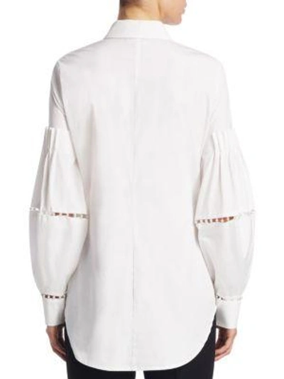 Shop Lela Rose Pearl Button-front Shirt In White