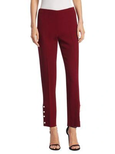 Lela Rose Faux Pearl-embellished Wool-blend Crepe Slim-leg Pants In Mulberry