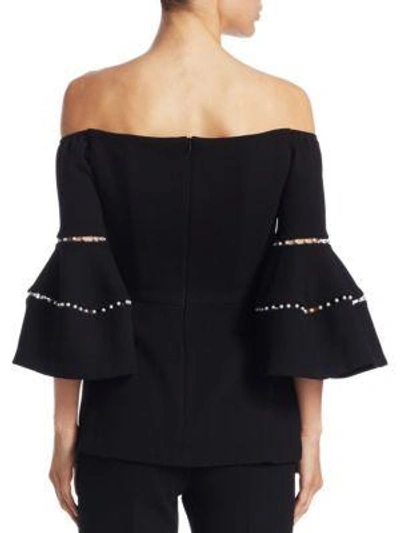 Shop Lela Rose Off-the-shoulder Bell-sleeve Top In Black