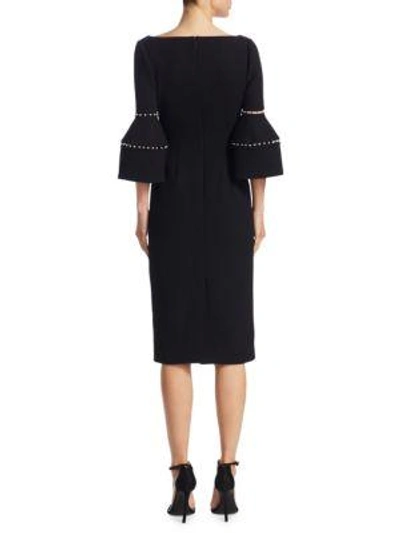 Shop Lela Rose Faux Pearl-trimmed Bell-sleeve Dress In Black