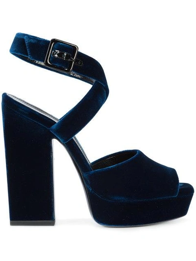 fremstille dok jord Saint Laurent Debbie Platform-heel Velvet Sandals In Blue | ModeSens