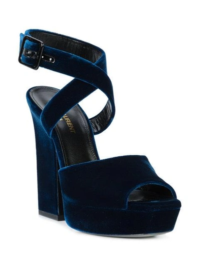 Shop Saint Laurent Cross Strap Platform Sandals - Blue