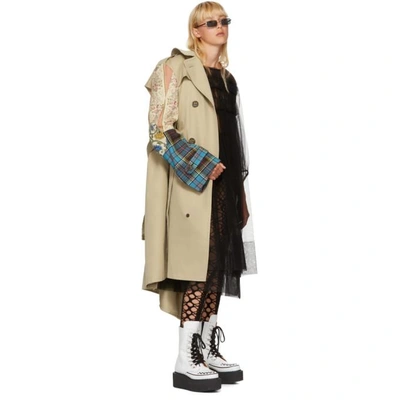 Shop Junya Watanabe Beige Patchwork Sleeve Trench Coat