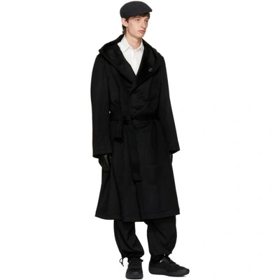 Shop Yohji Yamamoto Black Mixed Beaver Hooded Coat