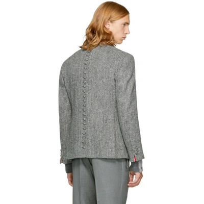 Shop Thom Browne Black & White Wool Button Back Blazer