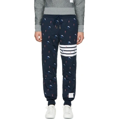 Shop Thom Browne Navy Classic Four Bar Skier Lounge Pants