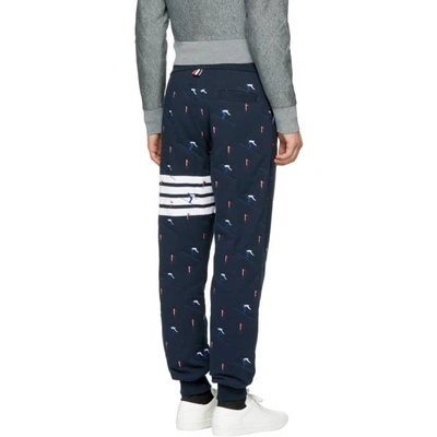 Shop Thom Browne Navy Classic Four Bar Skier Lounge Pants