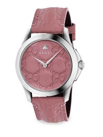 Shop Gucci G-timeless Leather Strap Watch In Silver