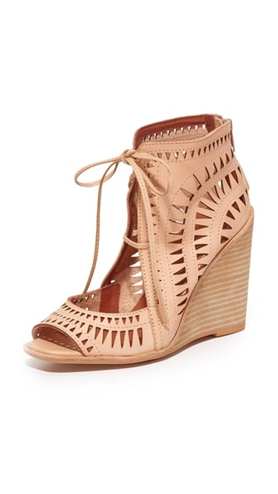Jeffrey Campbell Rayos Perforated Wedge Sandal In Nude
