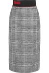 FENDI JERSEY-TRIMMED CHECKED WOOL AND SILK-BLEND MIDI SKIRT