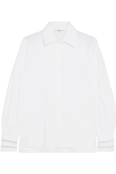Shop Fendi Tulle-trimmed Cotton-poplin Shirt
