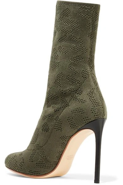 Shop Francesco Russo Leather-trimmed Open-knit Boots In Army Green