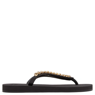 Shop Giuseppe Zanotti - Rubber Sandal With Gold Chain Florida In Black