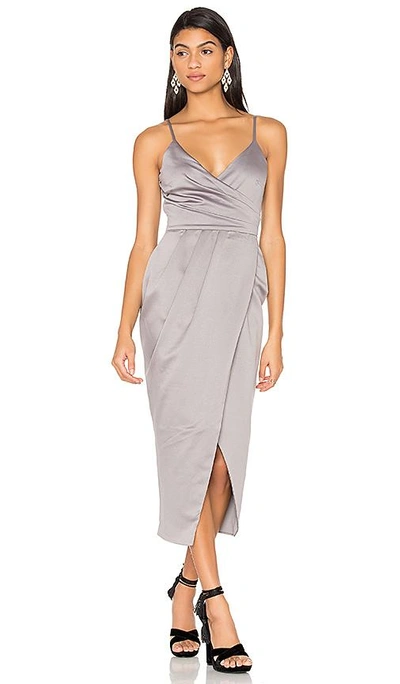 Shop Lavish Alice Satin Wrap Midi Dress In Silver