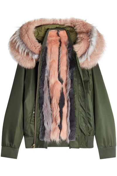Mr & Mrs Italy Bomber Jacket With Fox, Raccoon And Rabbit Fur In Green