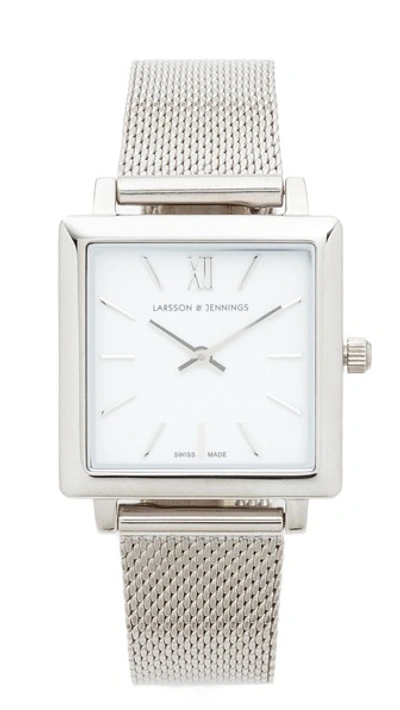 Larsson & Jennings 'norse 27mm' Square Dial Watch In Silver/white