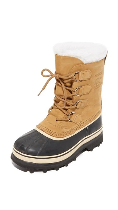 Sorel Caribou Wp Woman Ankle Boots Sand Size 6 Leather, Rubber In Brown