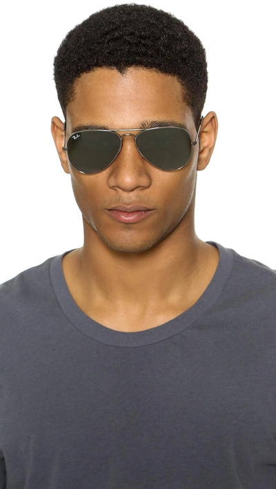 Shop Ray Ban Original Aviator Sunglasses In Gunmetal/green