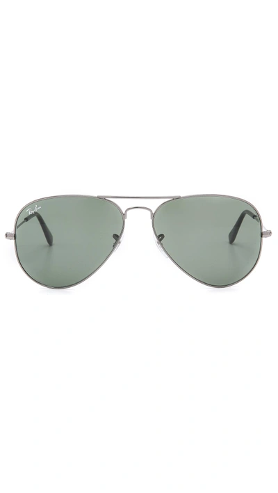 Shop Ray Ban Original Aviator Sunglasses In Gunmetal/green