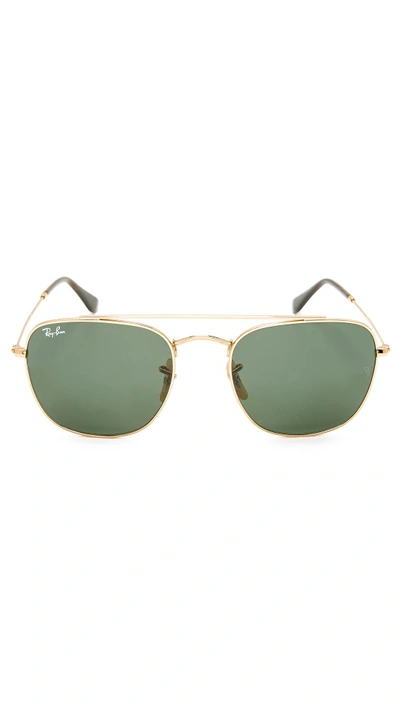Shop Ray Ban Rounded Caravan Sunglasses In Shiny Gold/green