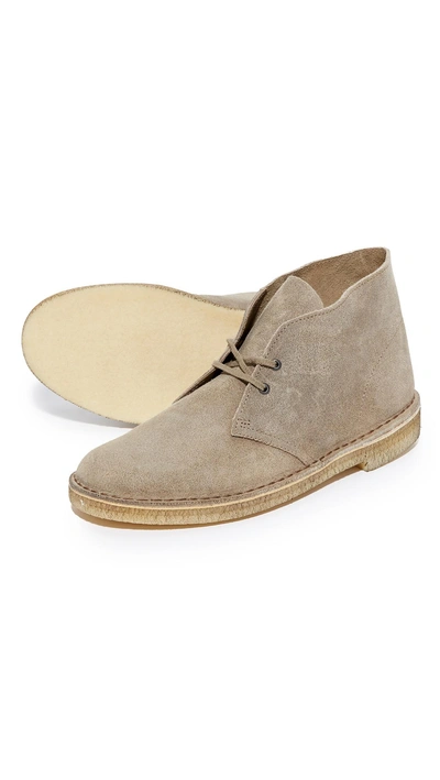 Shop Clarks Distressed Suede Desert Boots In Taupe