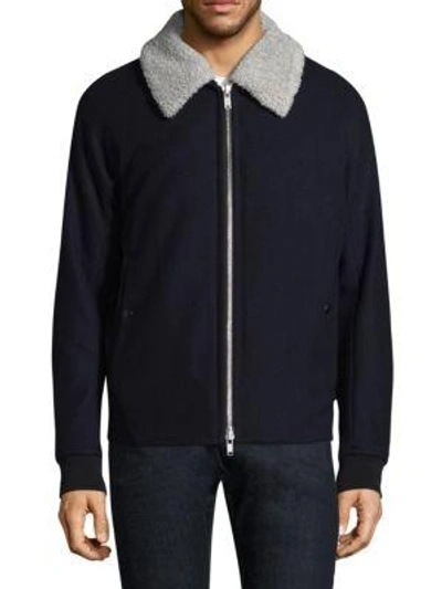Theory Soft Melton Wool-blend & Faux Shearling Bomber In Eclipse
