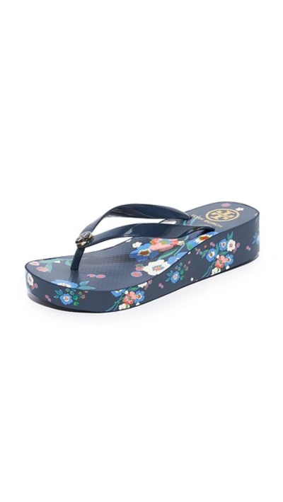 Shop Tory Burch Wedge Thin Flip Flops In Pansy Bouquet
