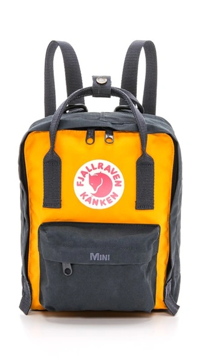 Shop Fjall Raven Kanken Mini Backpack In Navy/yellow