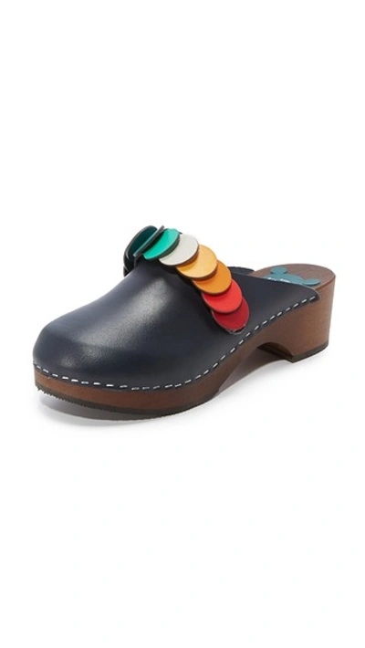 Anya Hindmarch Circle-embellished Leather Clogs In Marine