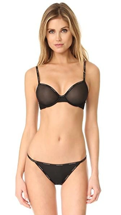 Shop Calvin Klein Underwear Sheer Marq String Bikini In Black
