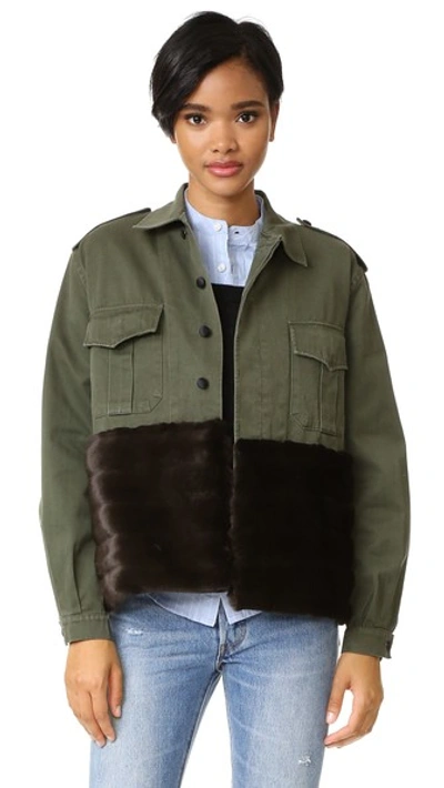 Harvey Faircloth Military Jacket With Faux Fur Trim In Olive