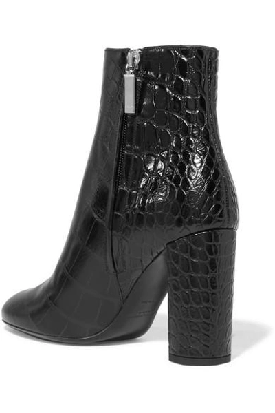 Shop Saint Laurent Loulou Croc-effect Leather Ankle Boots