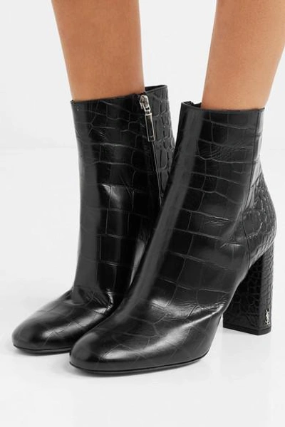Shop Saint Laurent Loulou Croc-effect Leather Ankle Boots