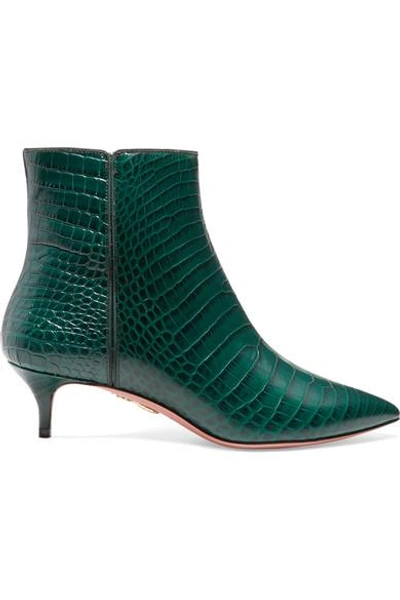 Shop Aquazzura Quant Croc-effect Leather Ankle Boots In Emerald