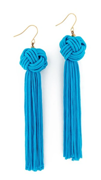 Vanessa Mooney The Astrid Knotted Tassel Earrings In Turquoise