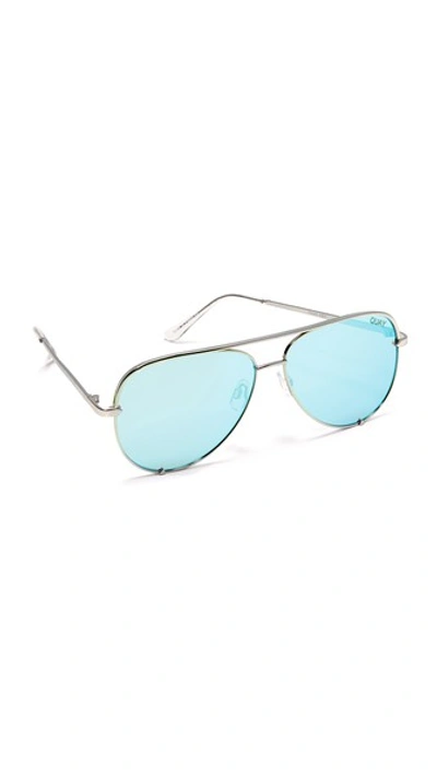 Quay Women's High Key Mirrored Brow Bar Aviator Sunglasses, 56mm In Silver/blue