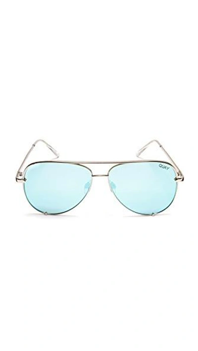 Quay Women's High Key Mirrored Brow Bar Aviator Sunglasses, 56mm In Silver/blue