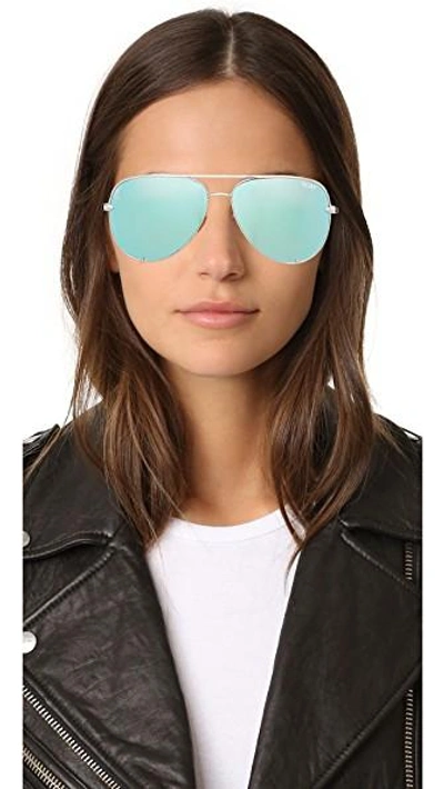 Quay Women's High Key Mirrored Brow Bar Aviator Sunglasses, 56mm In Silver/blue