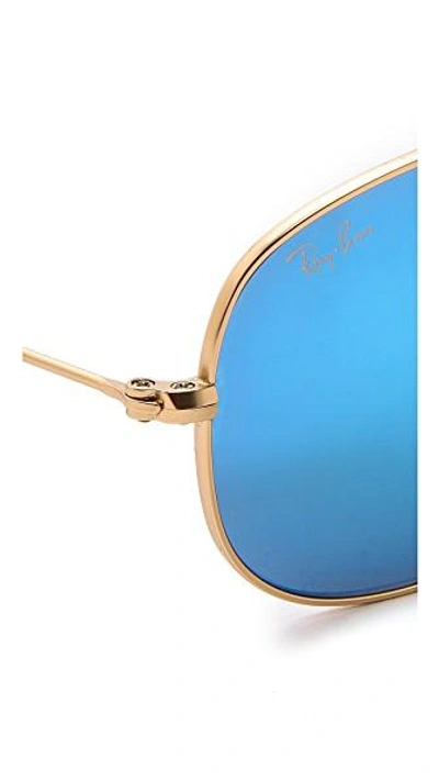 Shop Ray Ban Mirrored Shrunken Aviator Sunglasses In Matte Gold/ Grey Blue Mirror
