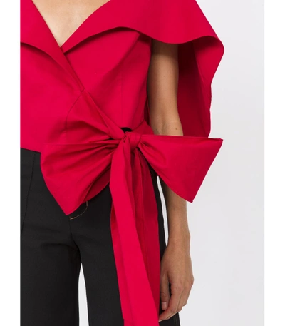 Shop Rosie Assoulin Red Geometric Wrap Cropped Top