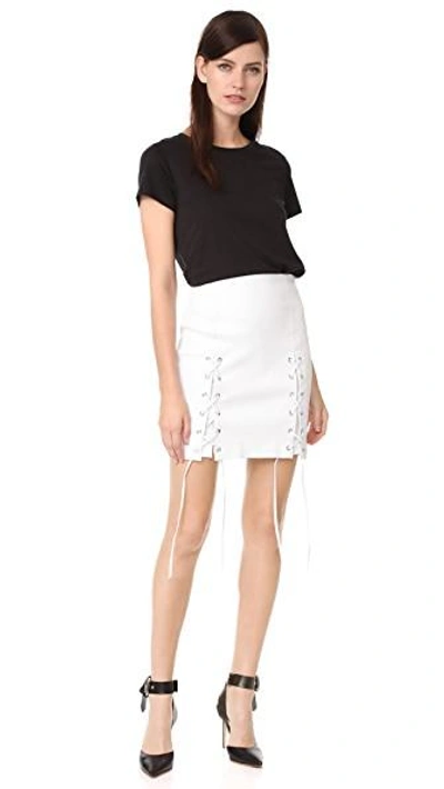 Shop Theperfext Laced Hem Miniskirt In White