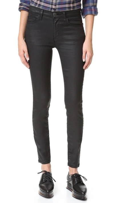 Current Elliott The High Waist Ankle Skinny Jean In Black Coated