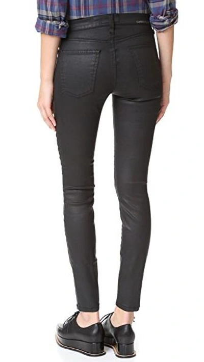 Shop Current Elliott The High Waist Ankle Skinny Jean In Black Coated