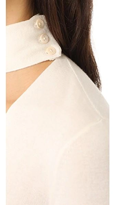 Shop Theory Tie Neck V Po Sweater In Ivory