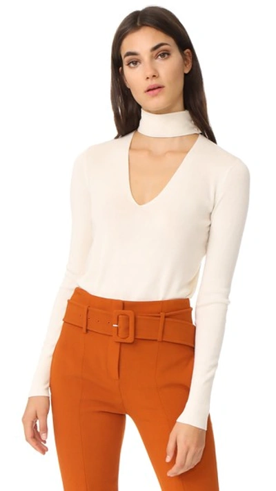 Theory Choker Collar V Front Cashmere-silk Sweater In Ivory