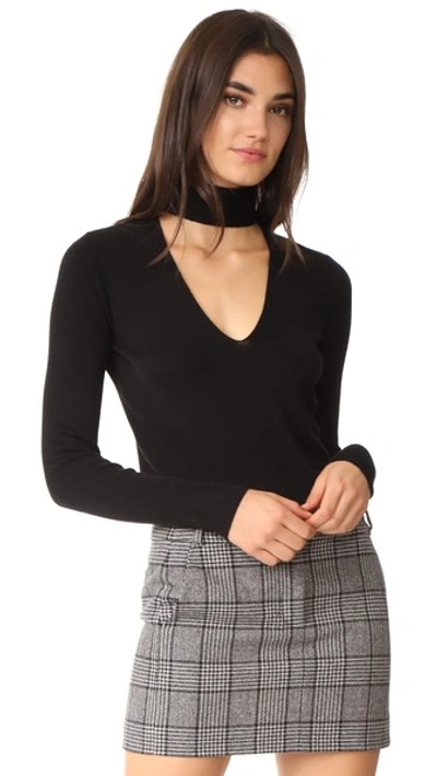 Shop Theory Tie Neck V Po Sweater In Black