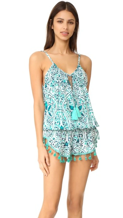Tiare Hawaii Bahia Mar Romper In Stained Positive Teal/navy